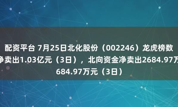 配资平台 7月25日北化股份（002246）龙虎榜数据：机构净卖出1.03亿元（3日），北向资金净卖出2684.97万元（3日）